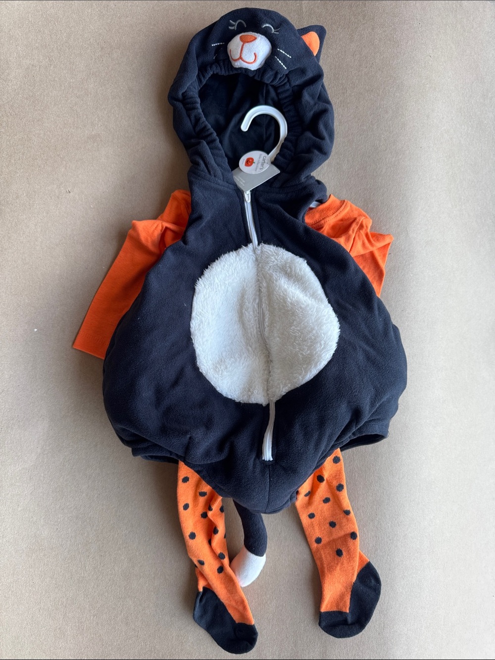 NWT Carter's Black, White & Orange Cat Hooded Costume Halloween 12 months